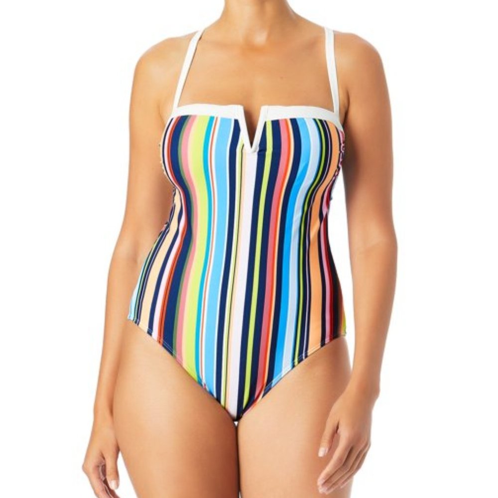 NWT CATALINA STRIPE V WIRE ONE PIECE SWIMSUIT